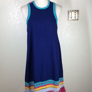 Akemi + Kin Anthropolige Xanthe Blue Crochet Trim Swing Shift Dress Size S